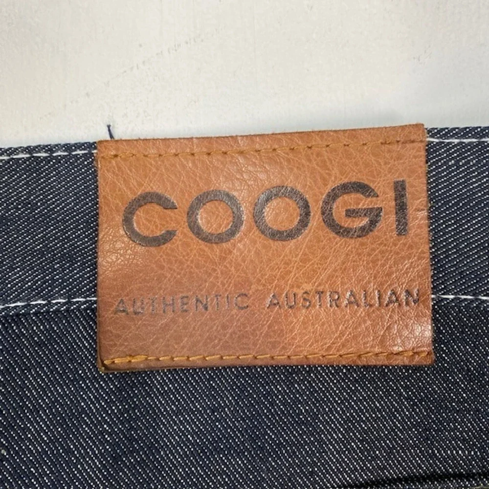 Coogi Jeans Mens Dark Wash Denim Shorts Green Accents Stitch Size 44 MODIFIED